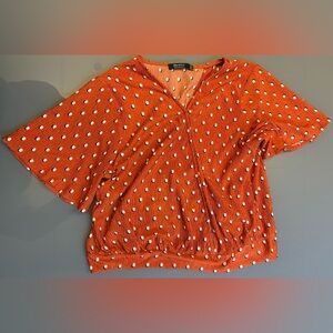 Bershka Orange polka-dot Blouse peek-a-boo back short sleeve women's size Small